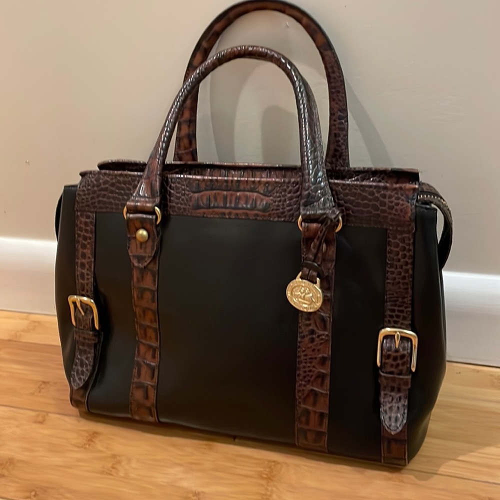BRAHMIN Black and Brown Croc Shoulder Bag. Like new!  Pristine inside and out